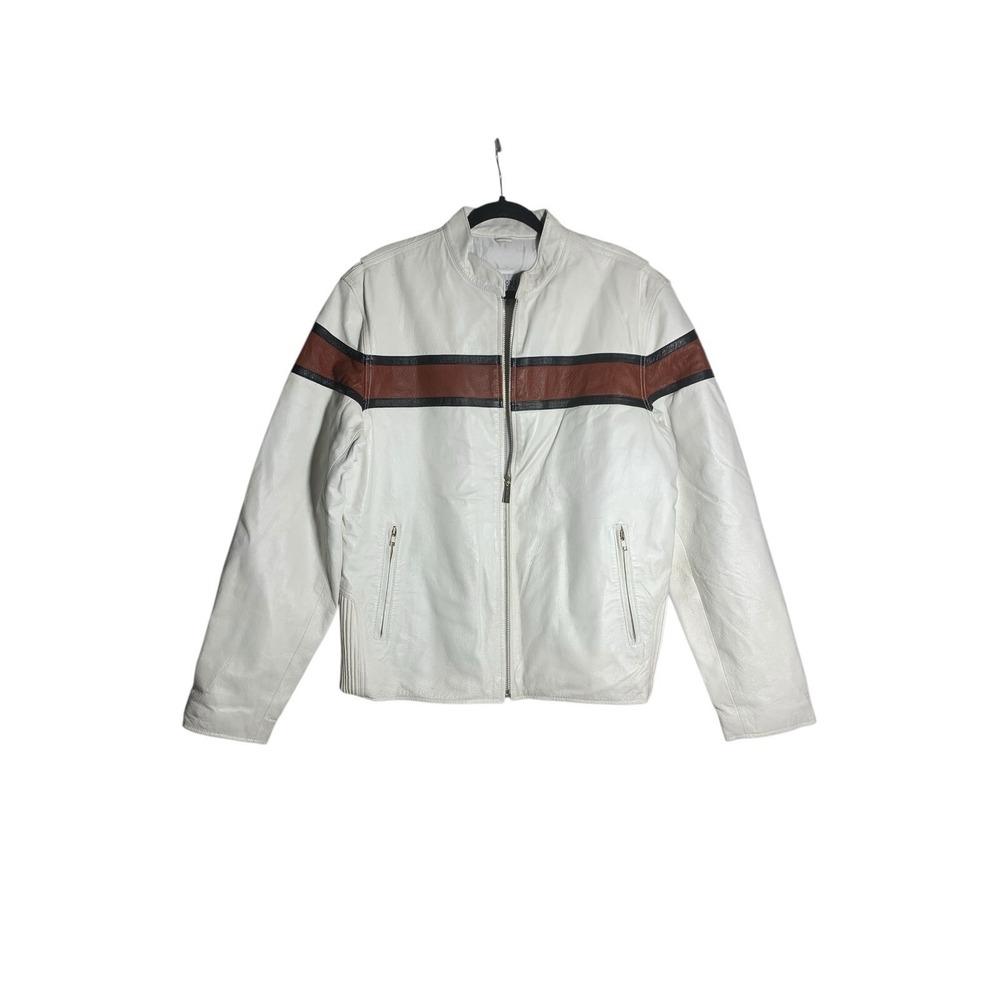 Wilsons Leather M.Julian Motorcycle Jacket Leather White/Black/Brown Large